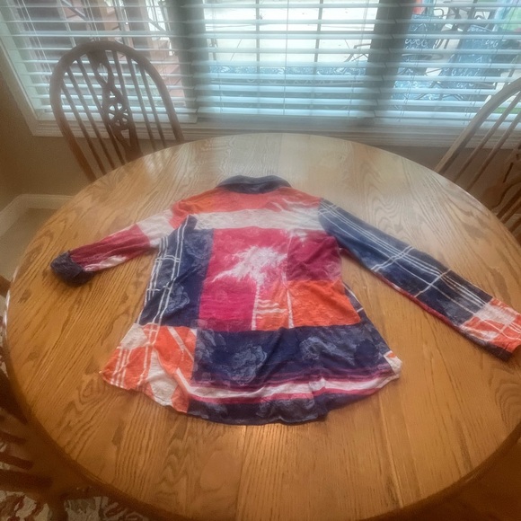 David Cline Crushed Long Sleeve Artsy Pink Orange Blue Hand Dyed Top Shirt M - Picture 2 of 8